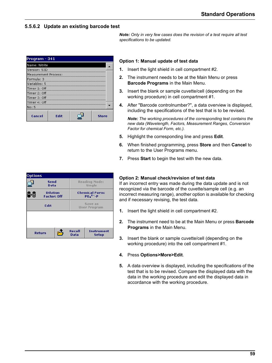 2 update an existing barcode test, 2 update, Standard operations | Hach-Lange DR 3800 User Manual User Manual | Page 59 / 152