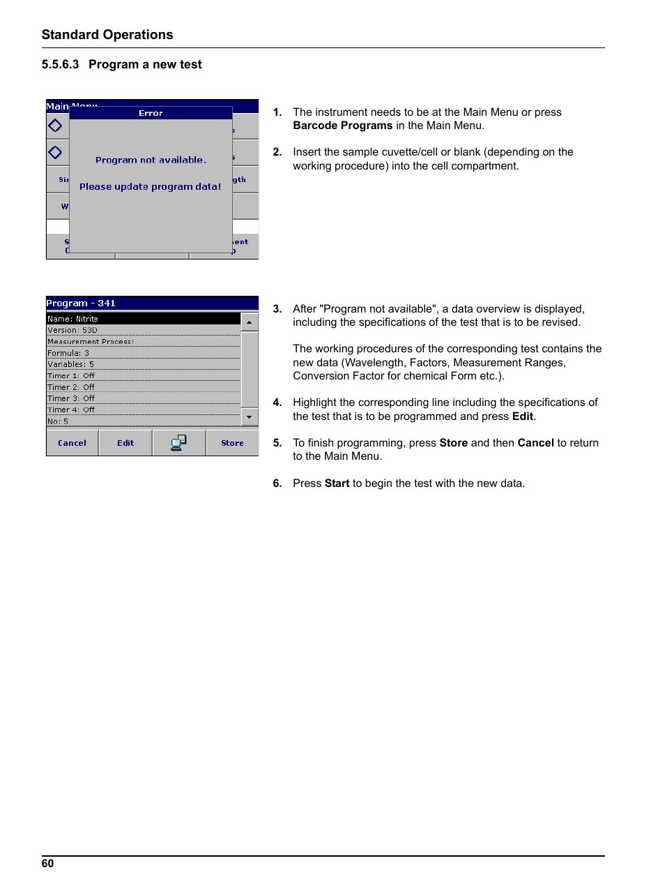 3 program a new test, 3 program a new tes, Standard operations | Hach-Lange DR 3800 User Manual User Manual | Page 60 / 152