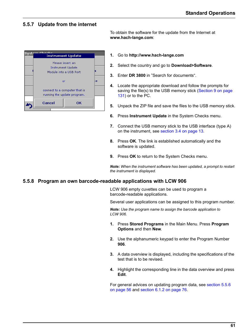 7 update from the internet, 7 update from t, 8 program | Standard operations 5.5.7 update from the internet | Hach-Lange DR 3800 User Manual User Manual | Page 61 / 152