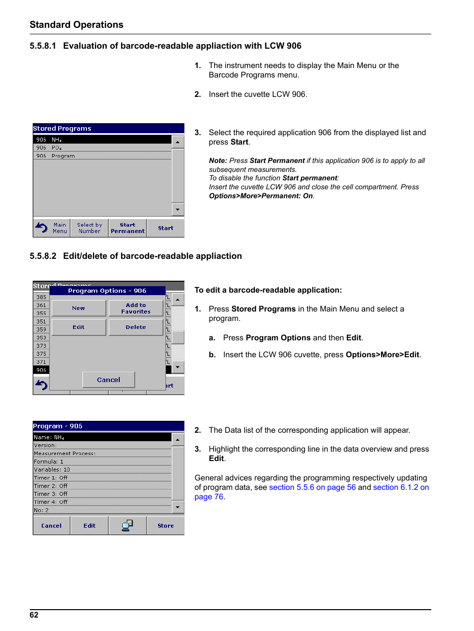 2 edit/delete of barcode-readable appliaction, Standard operations | Hach-Lange DR 3800 User Manual User Manual | Page 62 / 152