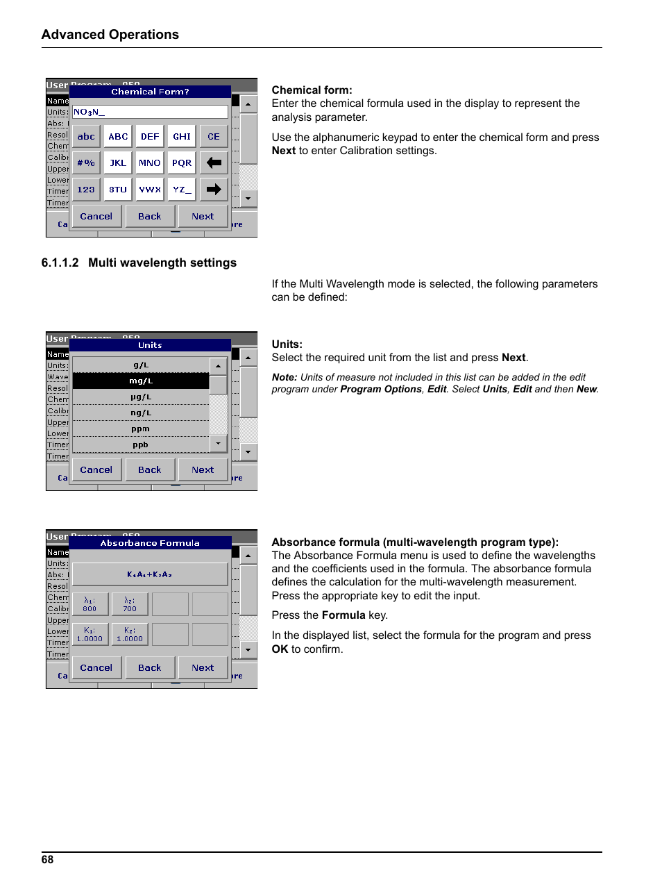 2 multi wavelength settings, Advanced operations | Hach-Lange DR 3800 User Manual User Manual | Page 68 / 152