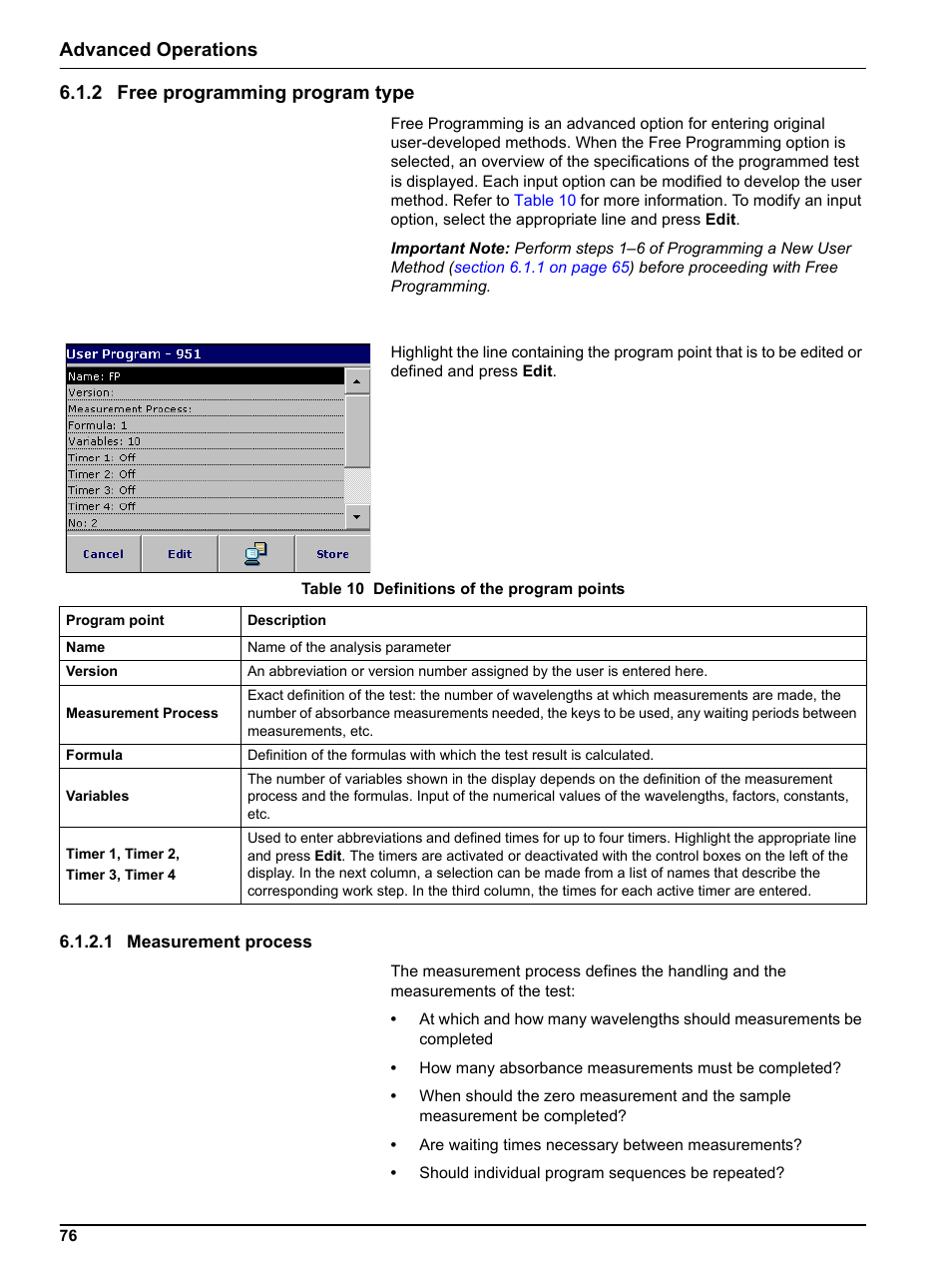 2 free programming program type, 1 measurement process, Section 6.1.2 | Section 6.1.2 on | Hach-Lange DR 3800 User Manual User Manual | Page 76 / 152