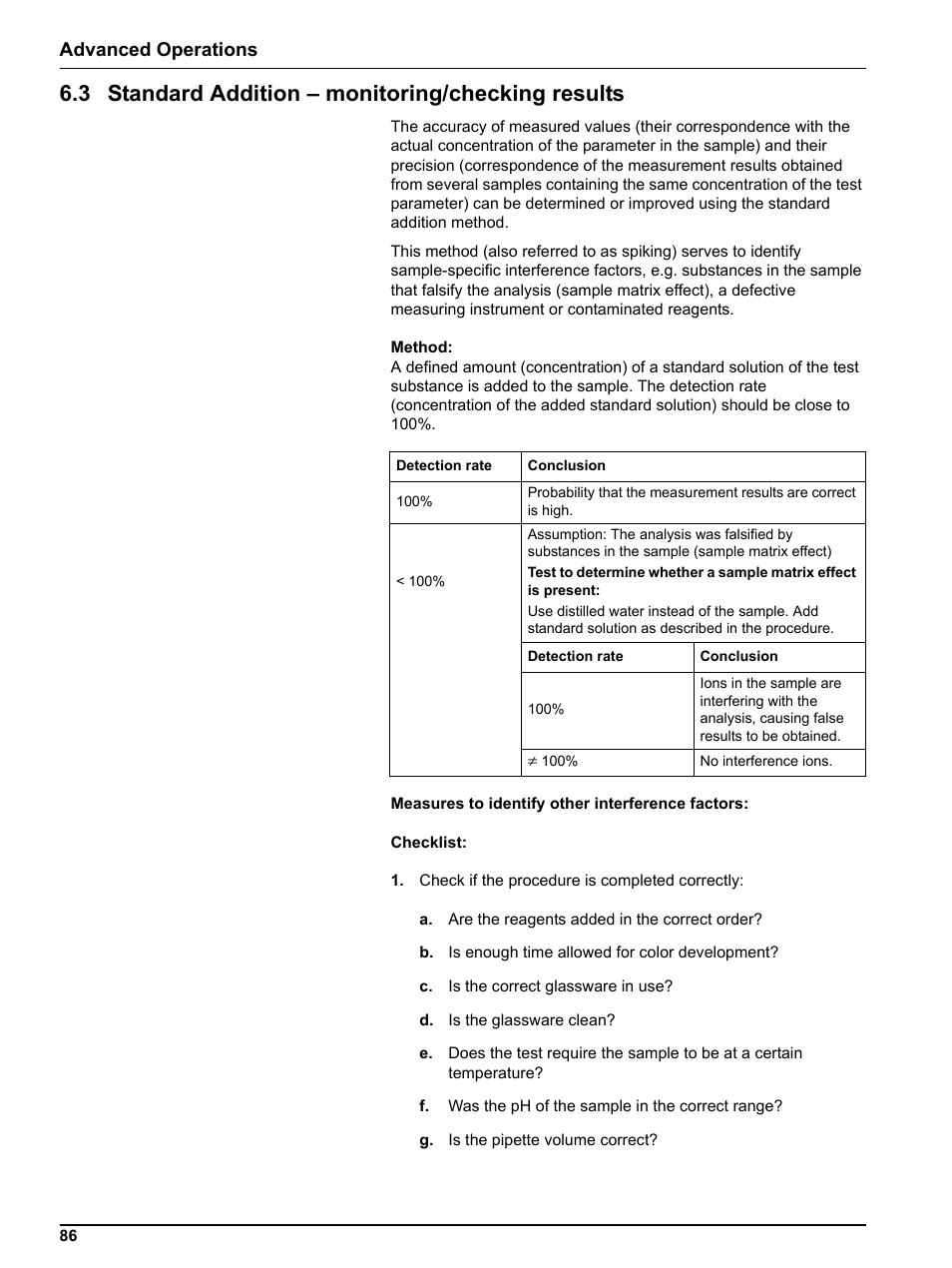 3 standard addition - monitoring/checking results, 3 standard addition – monitoring/checking results, Advanced operations | Hach-Lange DR 3800 User Manual User Manual | Page 86 / 152
