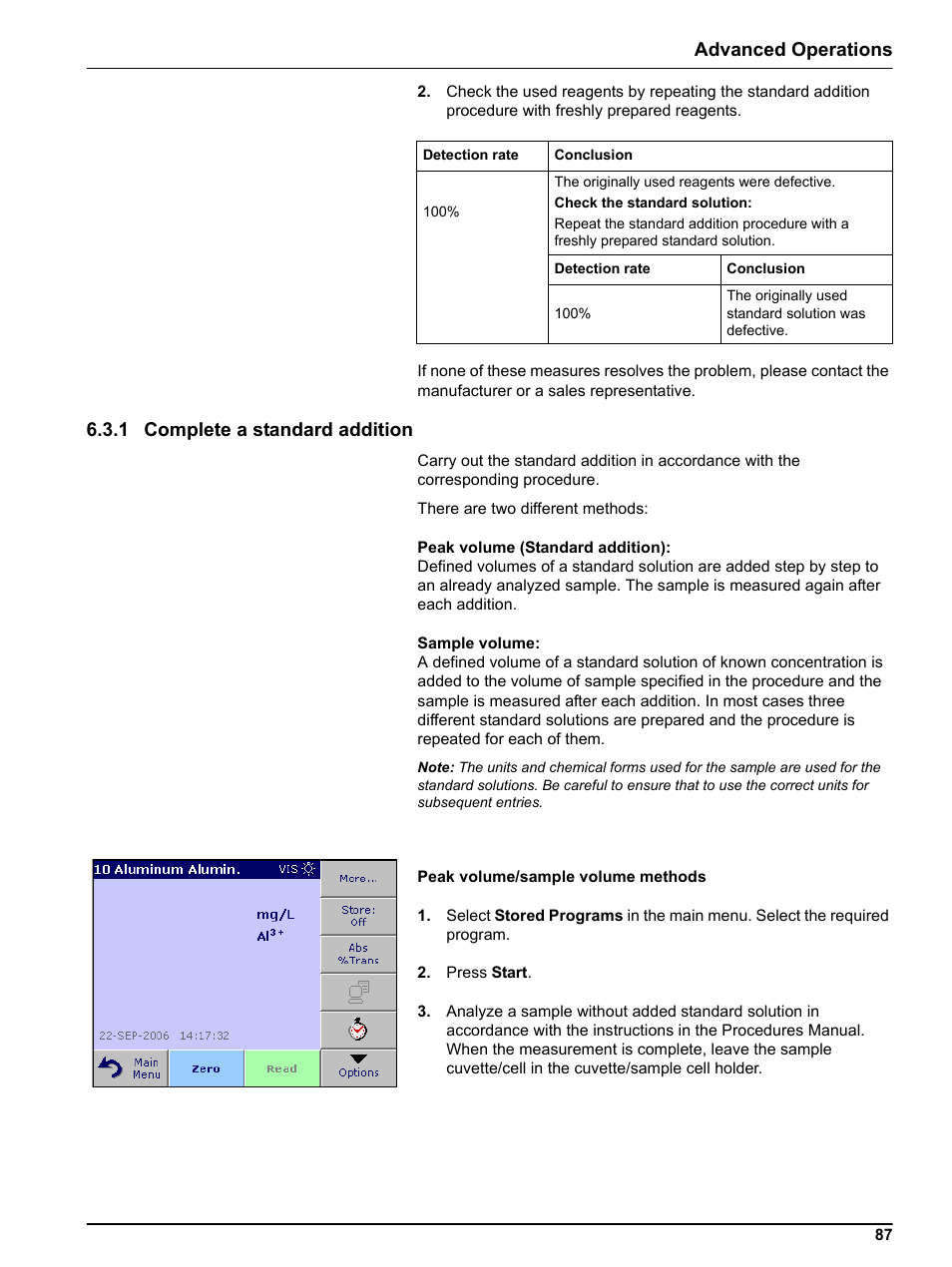 1 complete a standard addition, Advanced operations | Hach-Lange DR 3800 User Manual User Manual | Page 87 / 152