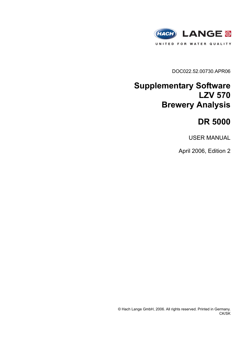 Hach-Lange DR 5000 brewerie analysis, supplementary software LZV570 User Manual | 52 pages