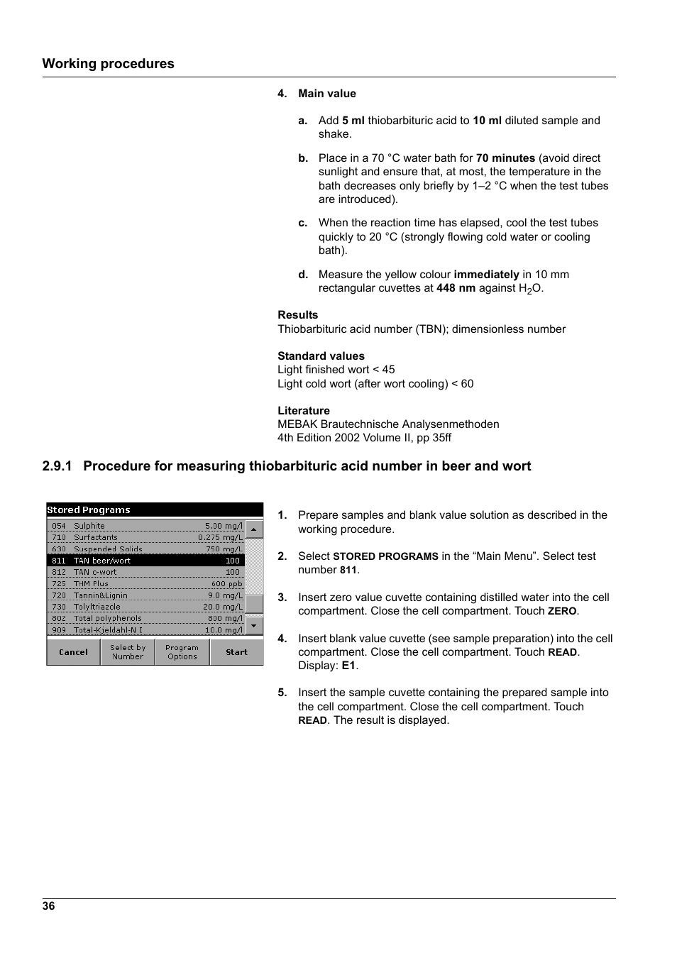 Working procedures | Hach-Lange DR 5000 brewerie analysis, supplementary software LZV570 User Manual | Page 36 / 52