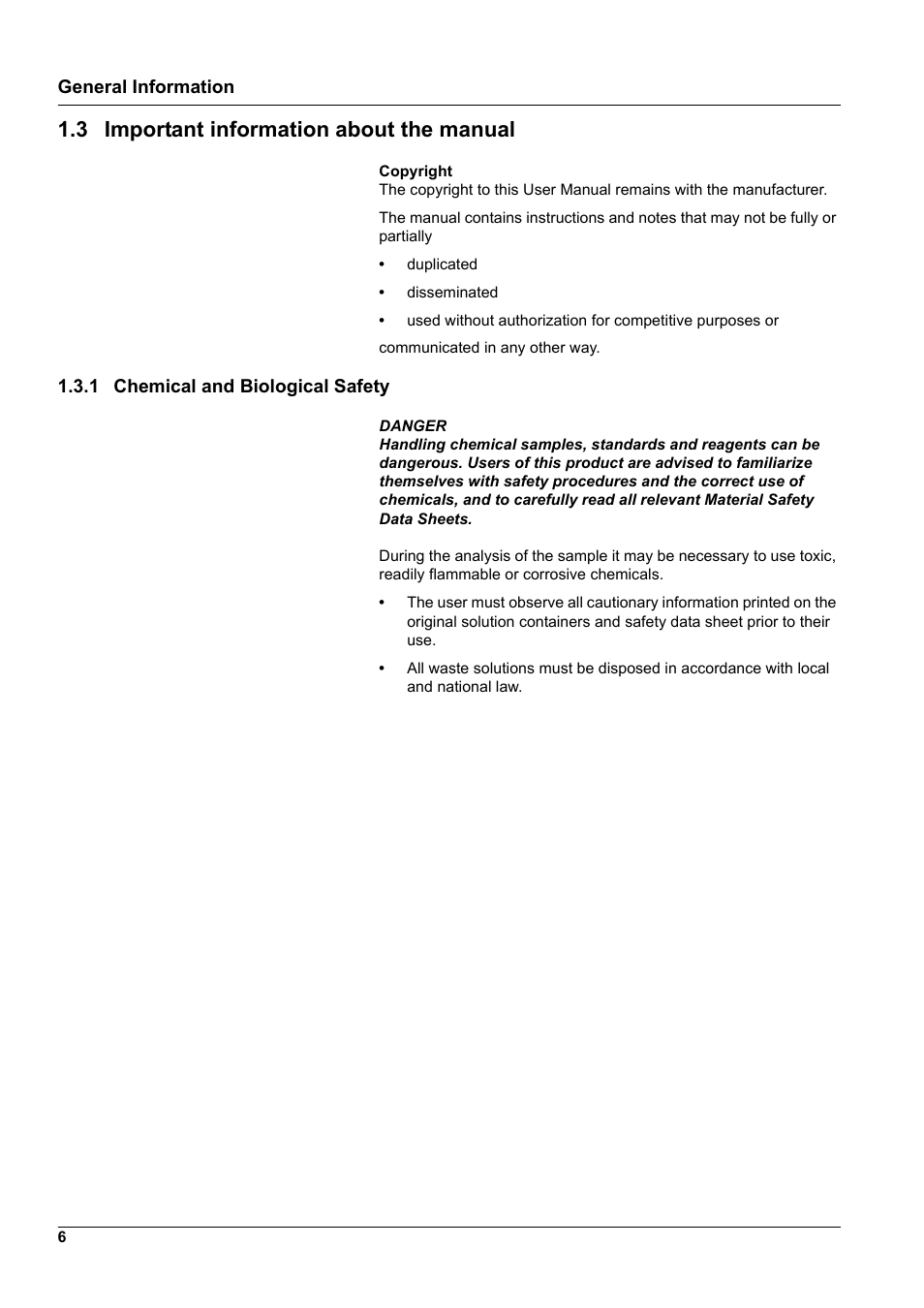 3 important information about the manual, 1 chemical and biological safety | Hach-Lange DR 5000 brewerie analysis, supplementary software LZV570 User Manual | Page 6 / 52
