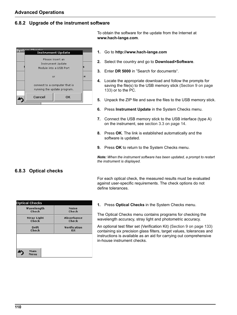 2 upgrade of the instrument software, 3 optical checks, 2 upgrade of t | Hach-Lange DR 5000 User Manual User Manual | Page 110 / 140