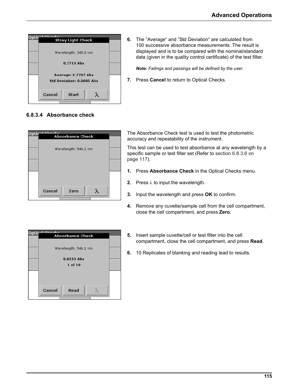 4 absorbance check, Advanced operations | Hach-Lange DR 5000 User Manual User Manual | Page 115 / 140