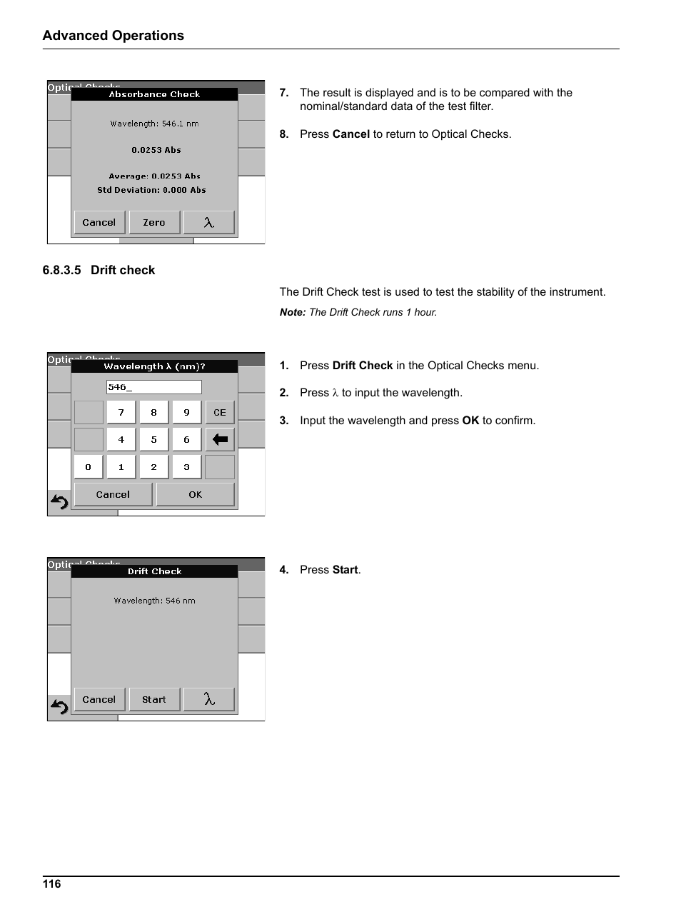 5 drift check, Advanced operations | Hach-Lange DR 5000 User Manual User Manual | Page 116 / 140