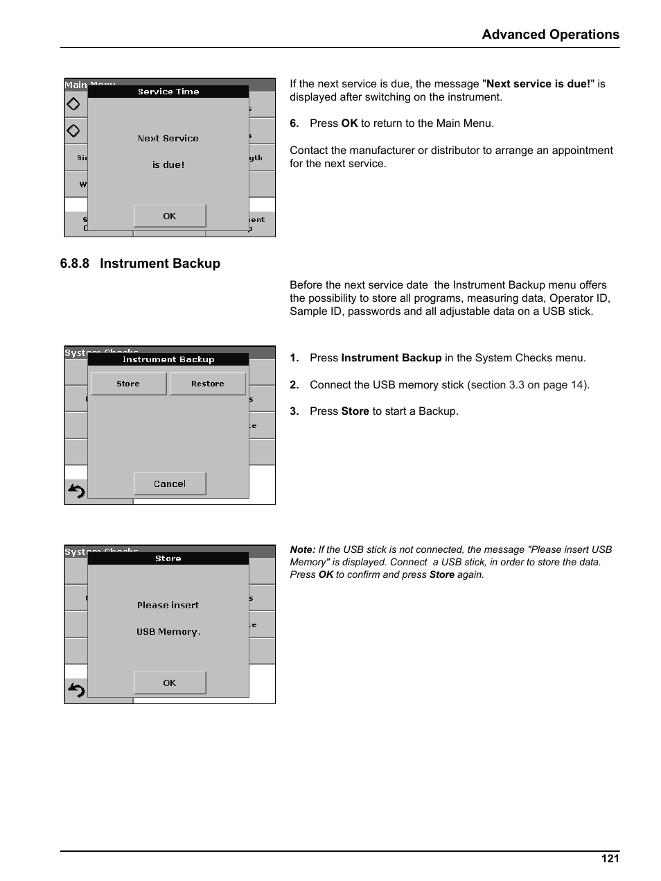 8 instrument backup, Advanced operations | Hach-Lange DR 5000 User Manual User Manual | Page 121 / 140