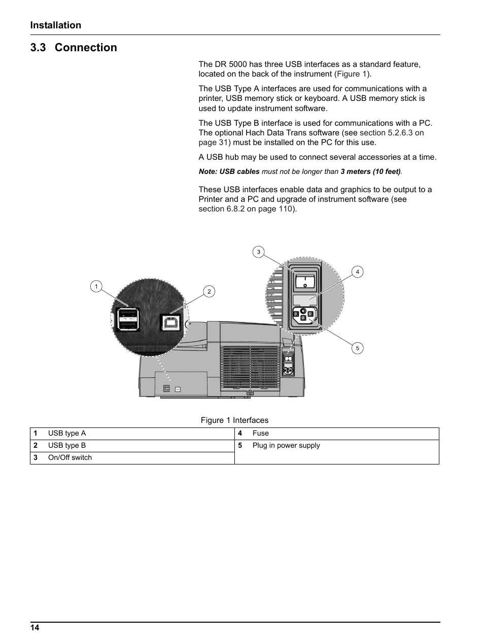 3 connection, Installation | Hach-Lange DR 5000 User Manual User Manual | Page 14 / 140