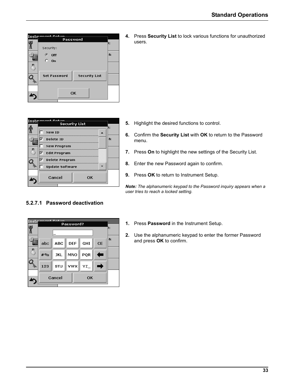 1 password deactivation, Standard operations | Hach-Lange DR 5000 User Manual User Manual | Page 33 / 140