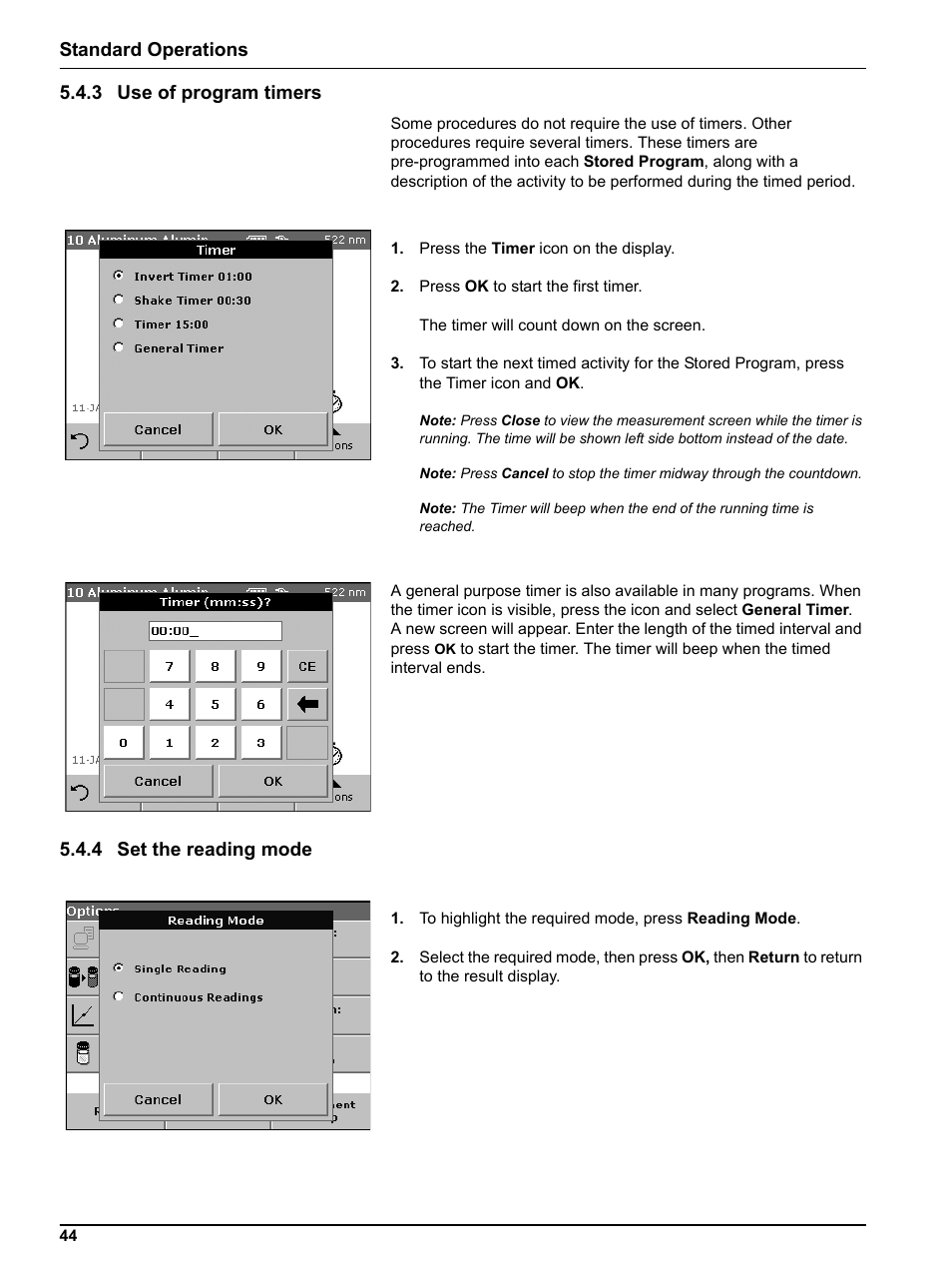 3 use of program timers, 4 set the reading mode, 3 use of program timers 5.4.4 set | Standard operations 5.4.3 use of program timers | Hach-Lange DR 5000 User Manual User Manual | Page 44 / 140