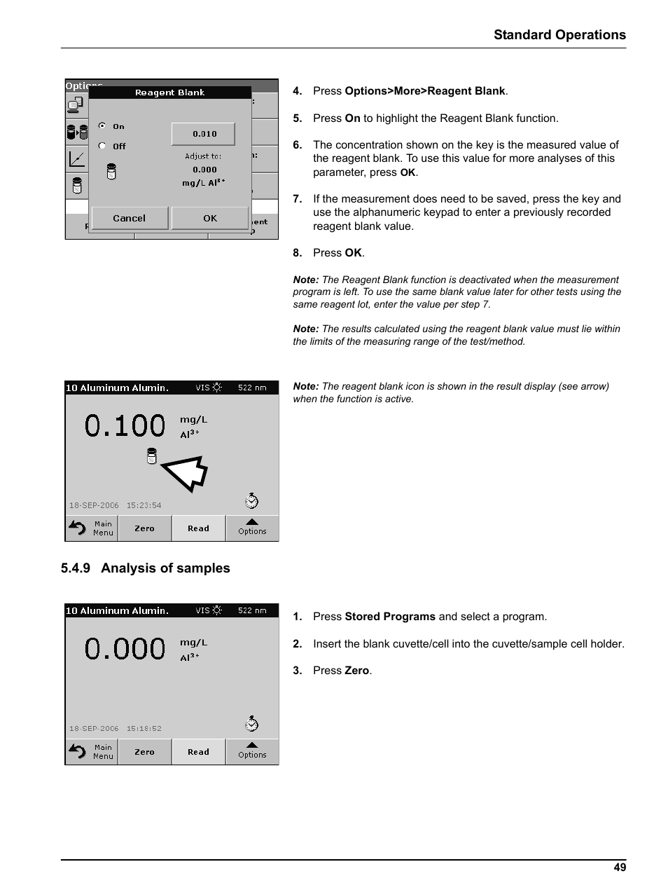 9 analysis of samples, Standard operations | Hach-Lange DR 5000 User Manual User Manual | Page 49 / 140