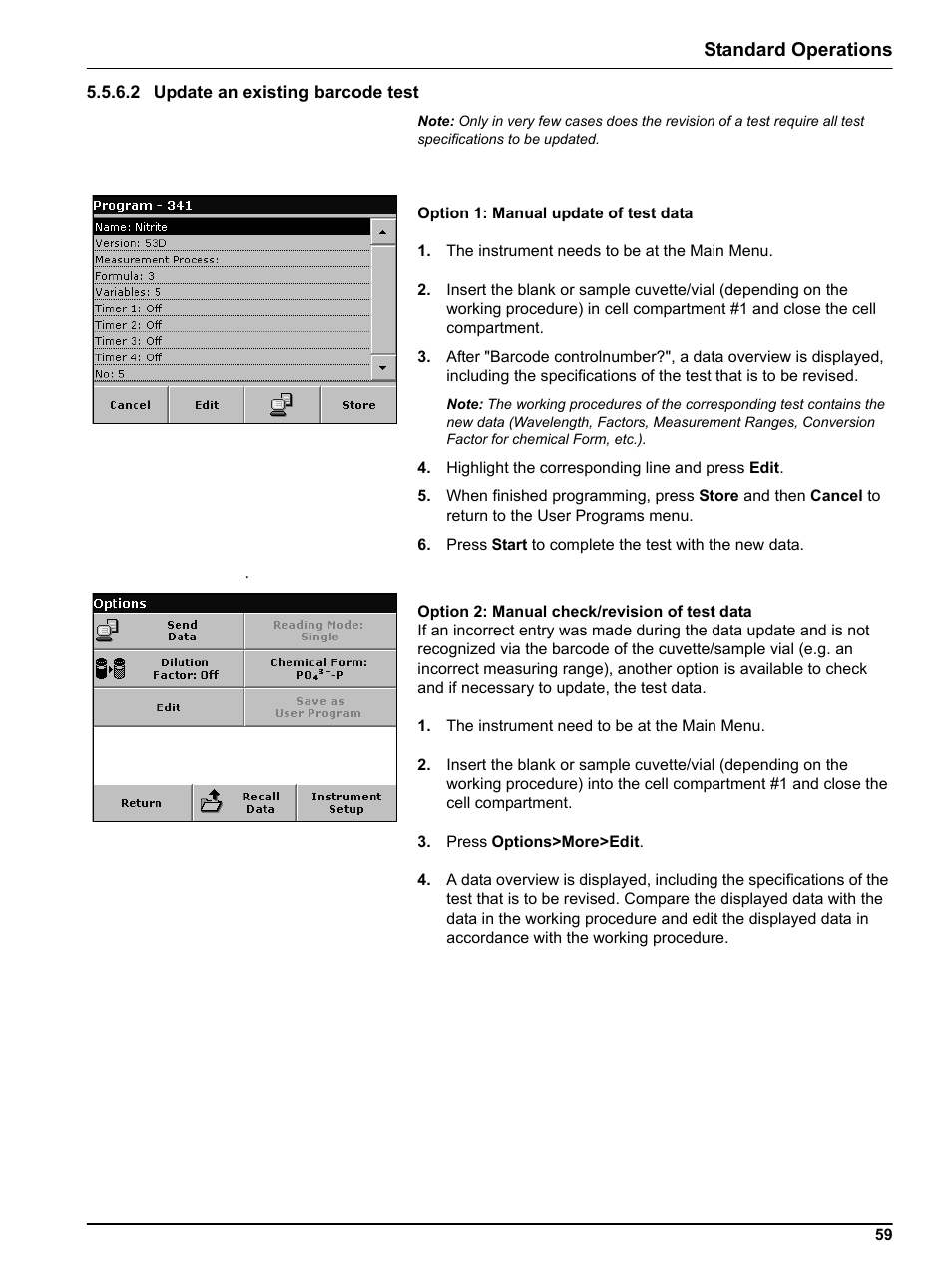 2 update an existing barcode test, 2 update, Standard operations | Hach-Lange DR 5000 User Manual User Manual | Page 59 / 140