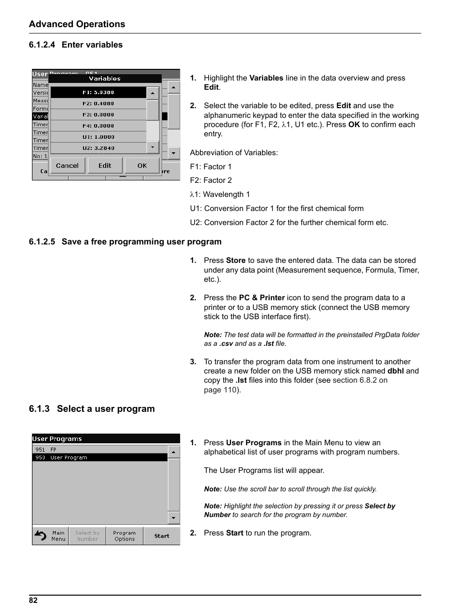 4 enter variables, 5 save a free programming user program, 3 select a user program | 4 enter variables 6.1.2.5 save a free, 3 select, Advanced operations | Hach-Lange DR 5000 User Manual User Manual | Page 82 / 140