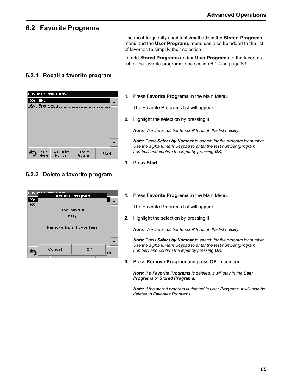 2 favorite programs, 1 recall a favorite program, 2 delete a favorite program | Hach-Lange DR 5000 User Manual User Manual | Page 85 / 140