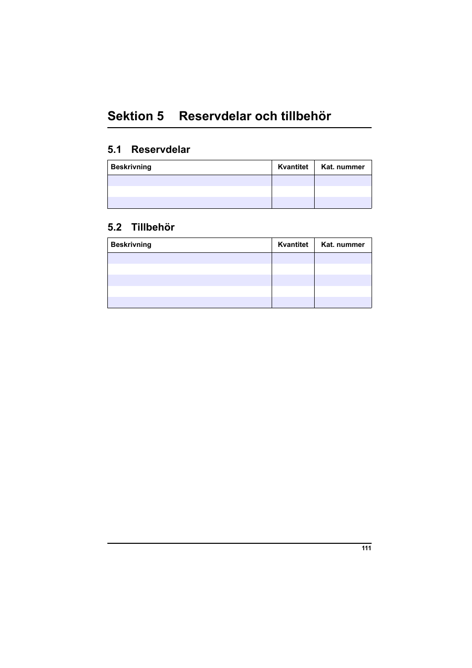 Sektion 5 reservdelar och tillbehör, 1 reservdelar, 2 tillbehör | Hach-Lange POCKET Colorimeter II Application Instruction User Manual | Page 111 / 118