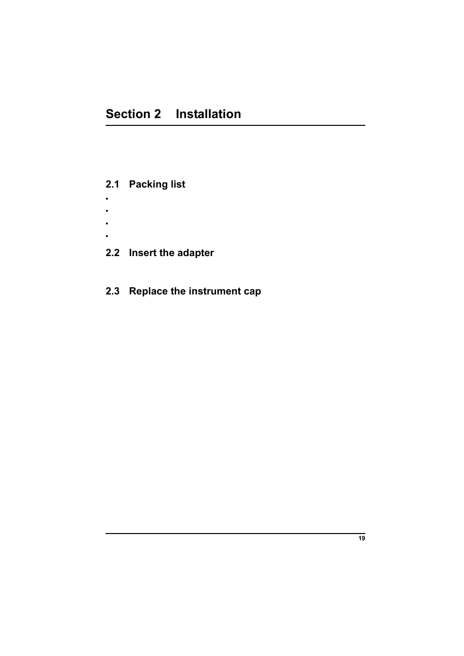 Section 2 installation, 1 packing list, 2 insert the adapter | 3 replace the instrument cap | Hach-Lange POCKET Colorimeter II Application Instruction User Manual | Page 19 / 118