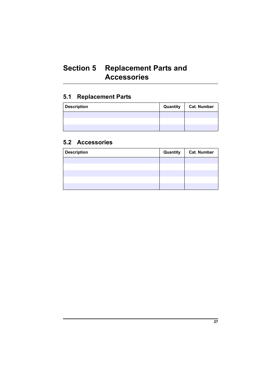 Section 5 replacement parts and accessories, 1 replacement parts 5.2 accessories, 1 replacement parts | 2 accessories | Hach-Lange POCKET Colorimeter II Application Instruction User Manual | Page 27 / 118