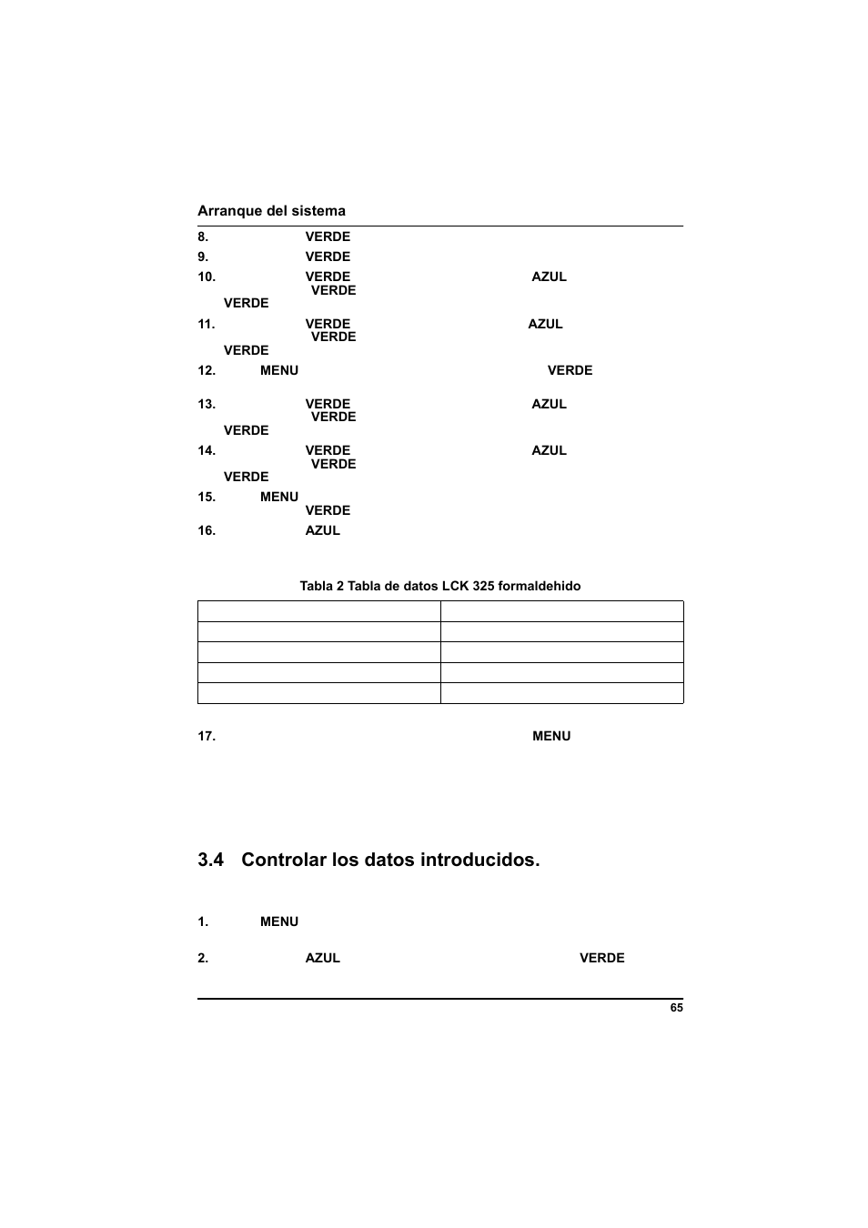 Tabla 2 tabla de datos lck 325 formaldehido, 4 controlar los datos introducidos | Hach-Lange POCKET Colorimeter II Application Instruction User Manual | Page 65 / 118
