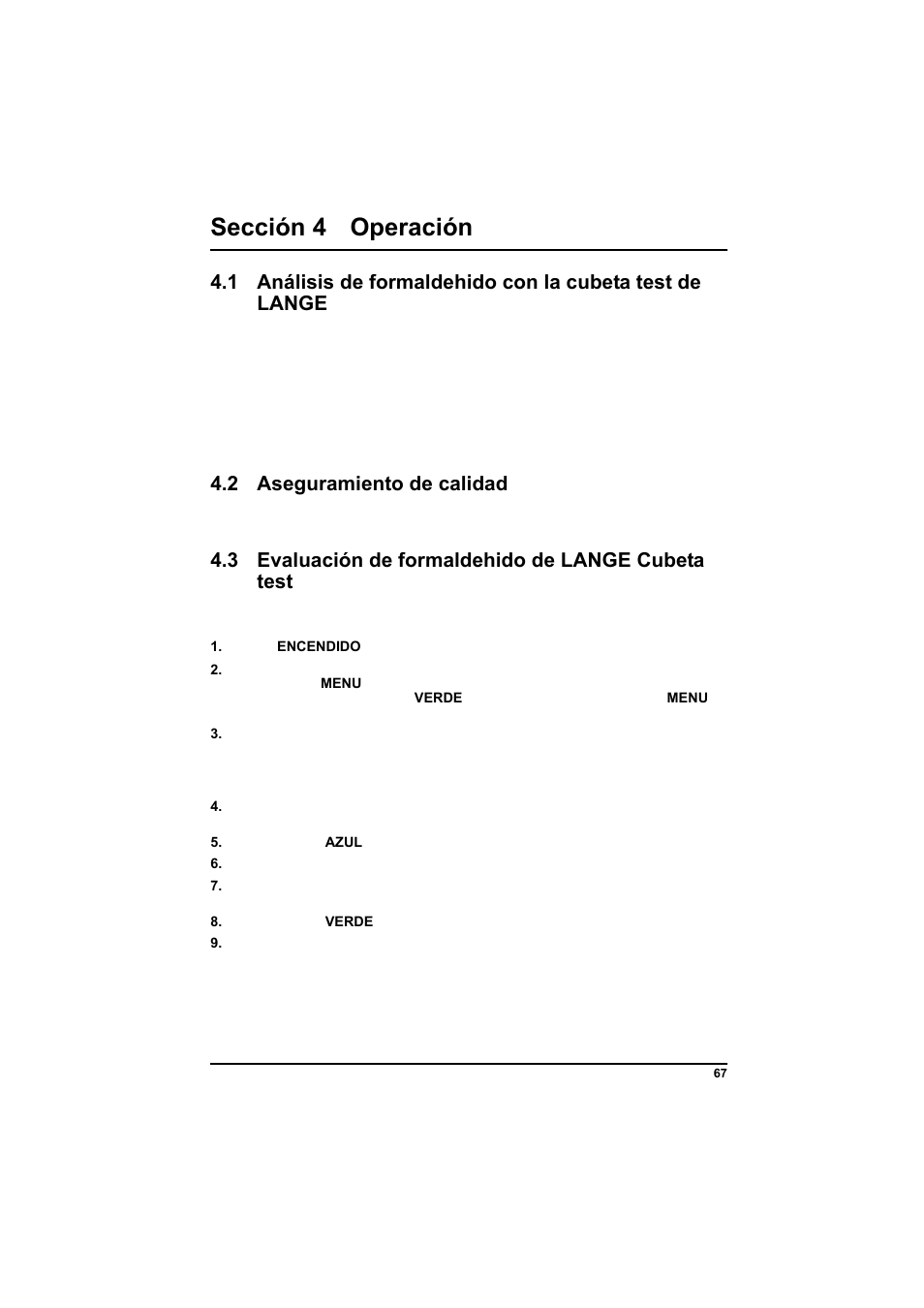 Sección 4 operación, 2 aseguramiento de calidad, 3 evaluación de formaldehido de lange cubeta test | En la págin | Hach-Lange POCKET Colorimeter II Application Instruction User Manual | Page 67 / 118