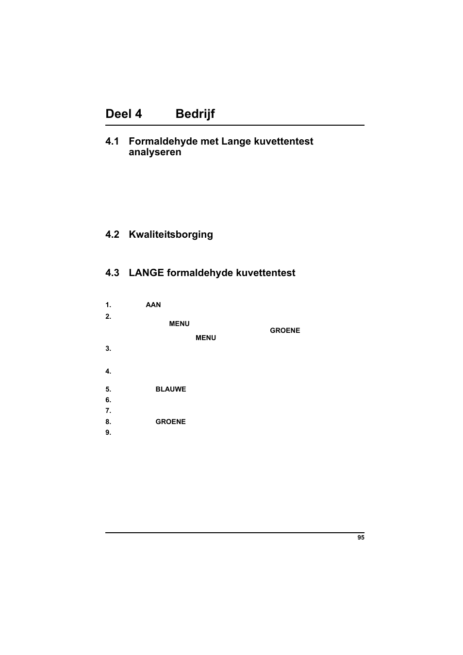 Deel 4 bedrijf, 1 formaldehyde met lange kuvettentest analyseren, 2 kwaliteitsborging | 3 lange formaldehyde kuvettentest, 3 lange formaldehyde kuvettentest op | Hach-Lange POCKET Colorimeter II Application Instruction User Manual | Page 95 / 118