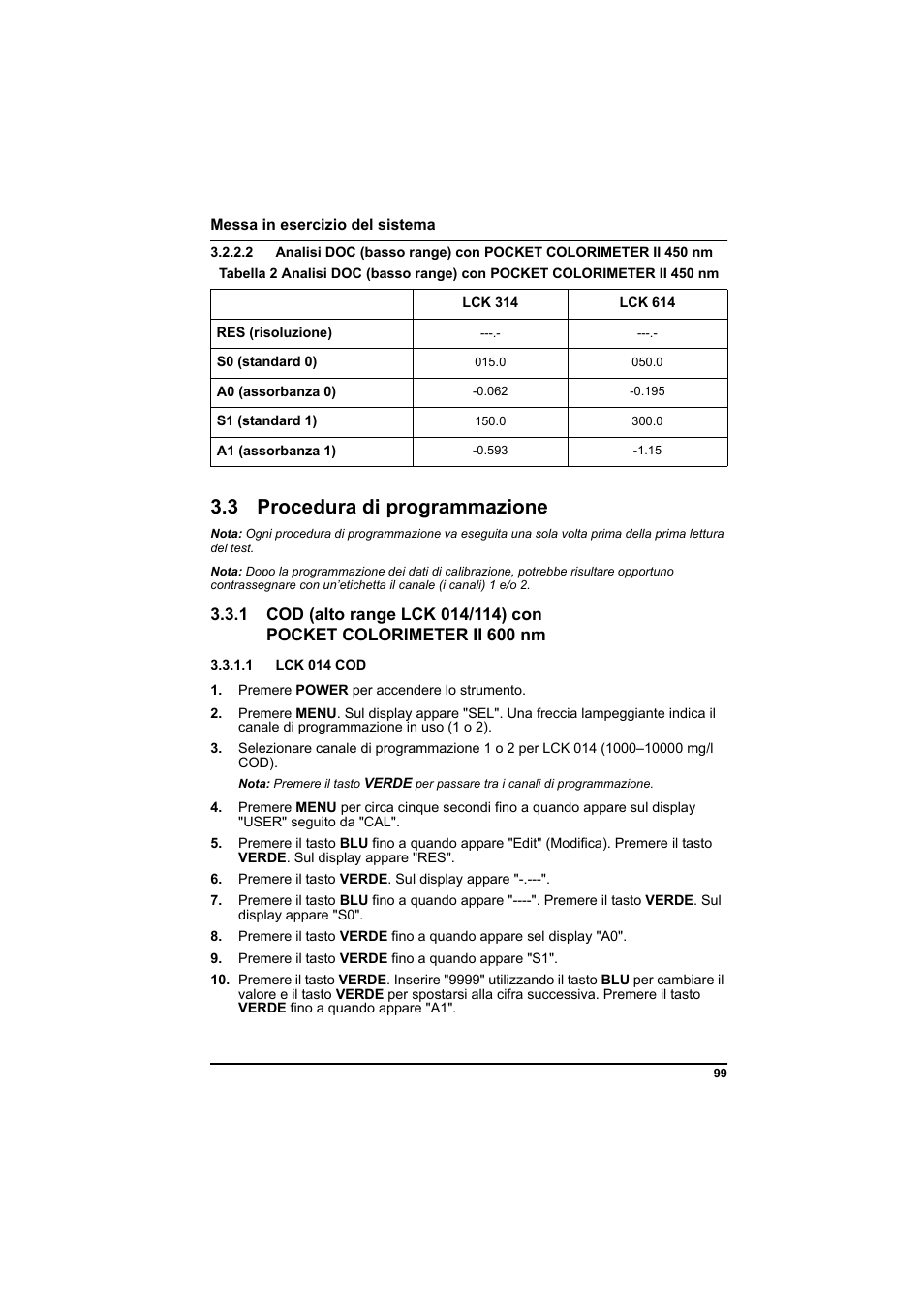 3 procedura di programmazione, 1 lck 014 cod | Hach-Lange PCII-COD LCK 014_114_314_614 User Manual | Page 101 / 152