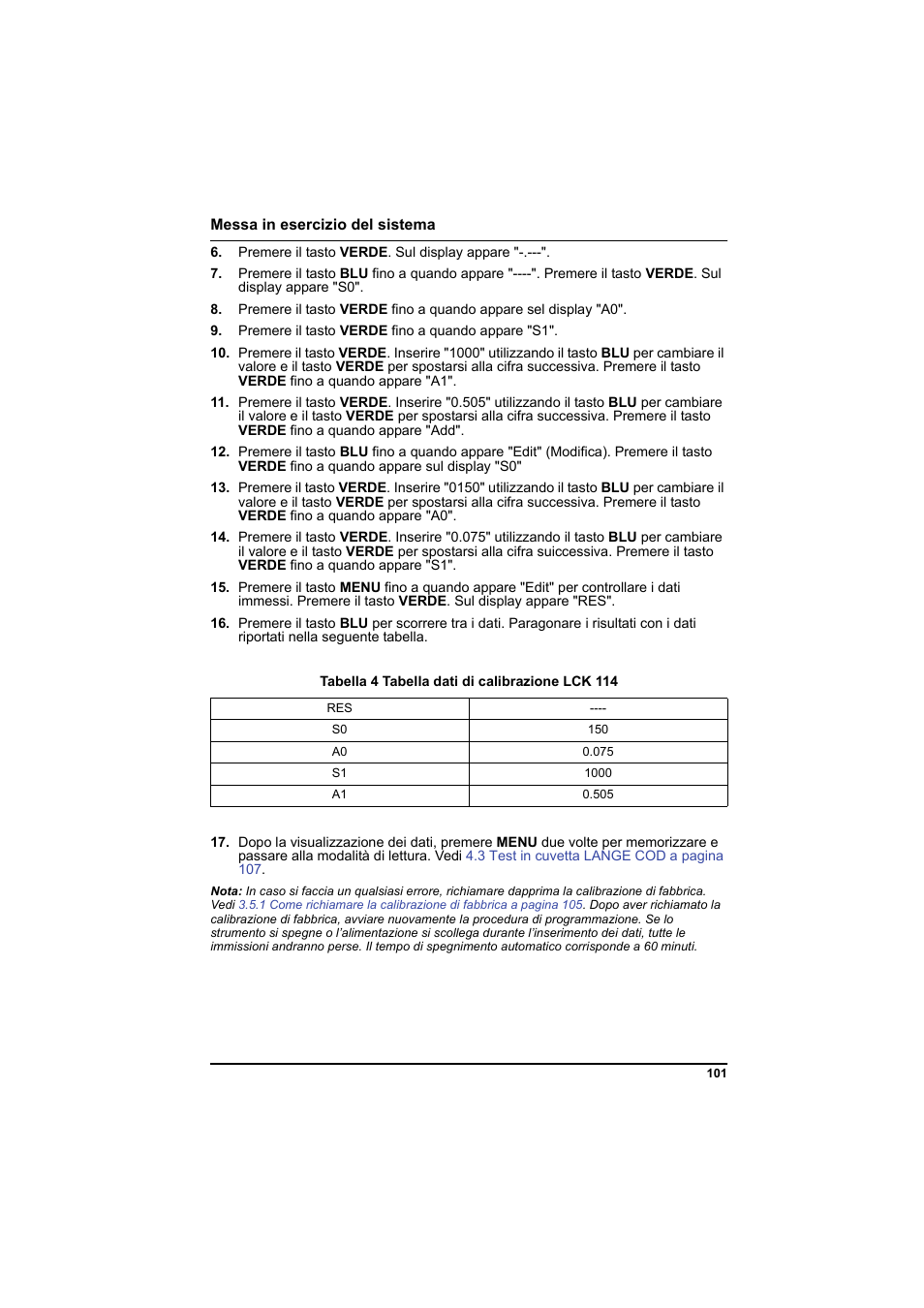 Tabella 4 tabella dati di calibrazione lck 114 | Hach-Lange PCII-COD LCK 014_114_314_614 User Manual | Page 103 / 152