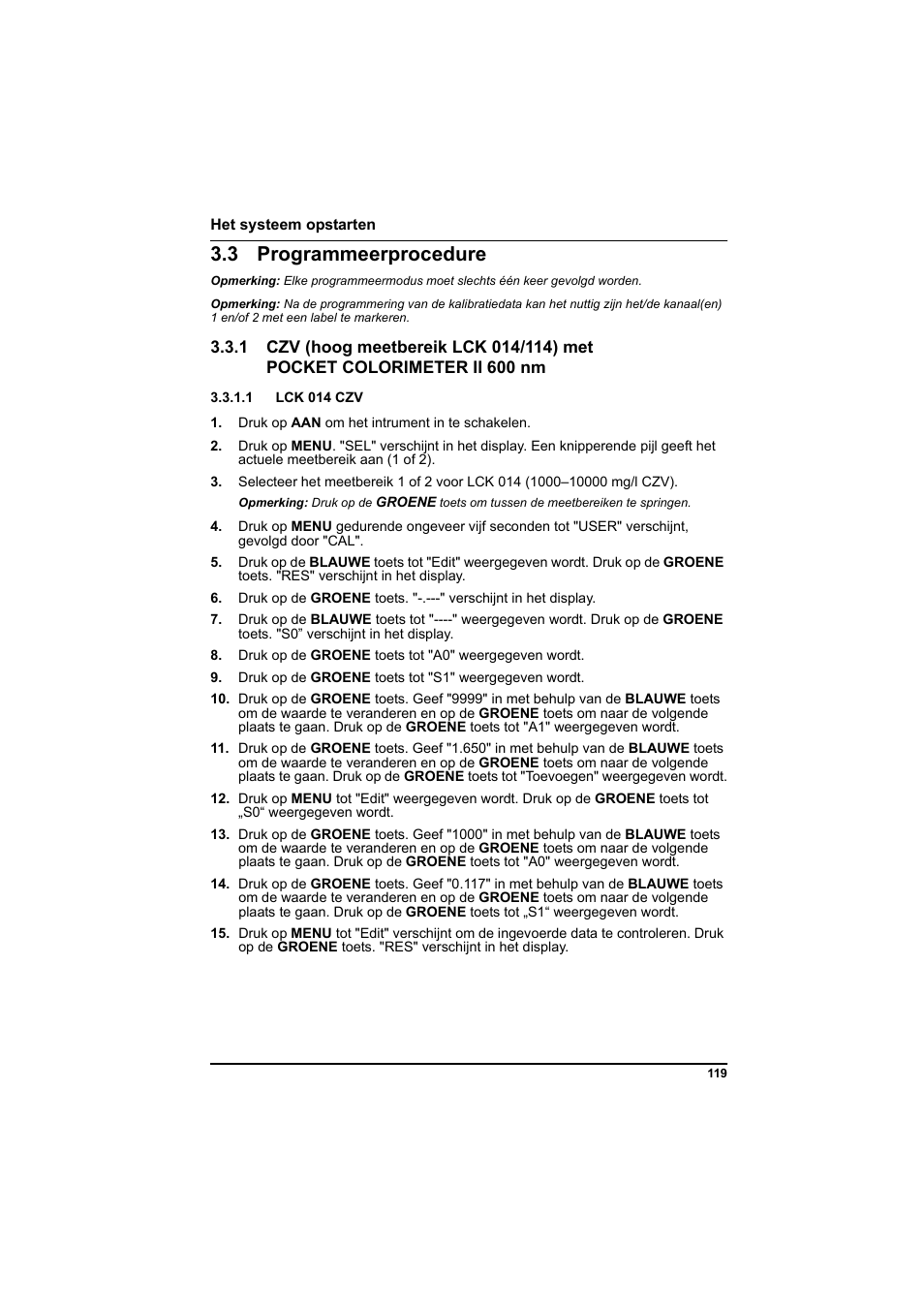 3 programmeerprocedure, 1 lck 014 czv | Hach-Lange PCII-COD LCK 014_114_314_614 User Manual | Page 121 / 152