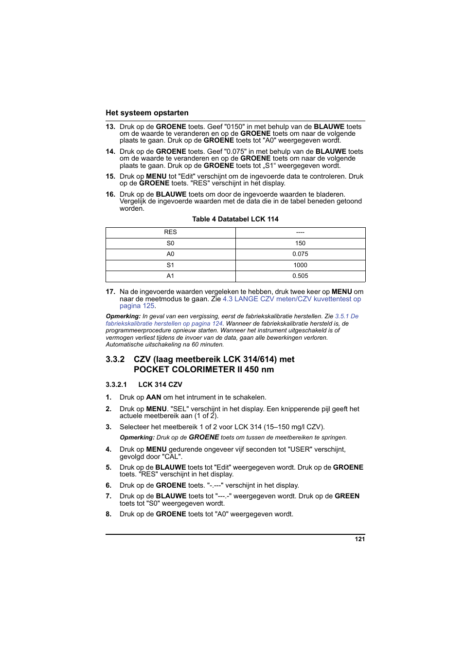 Table 4 datatabel lck 114, 1 lck 314 czv | Hach-Lange PCII-COD LCK 014_114_314_614 User Manual | Page 123 / 152