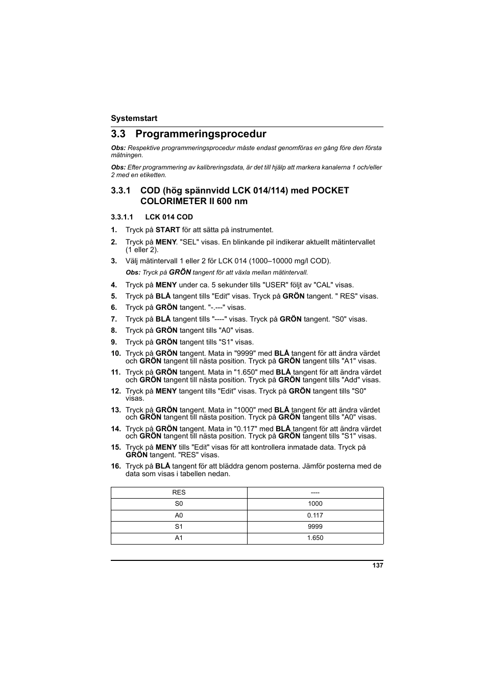 3 programmeringsprocedur, 1 lck 014 cod | Hach-Lange PCII-COD LCK 014_114_314_614 User Manual | Page 139 / 152