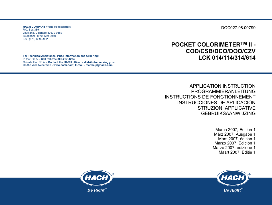 Pocket colorimeter | Hach-Lange PCII-COD LCK 014_114_314_614 User Manual | Page 152 / 152