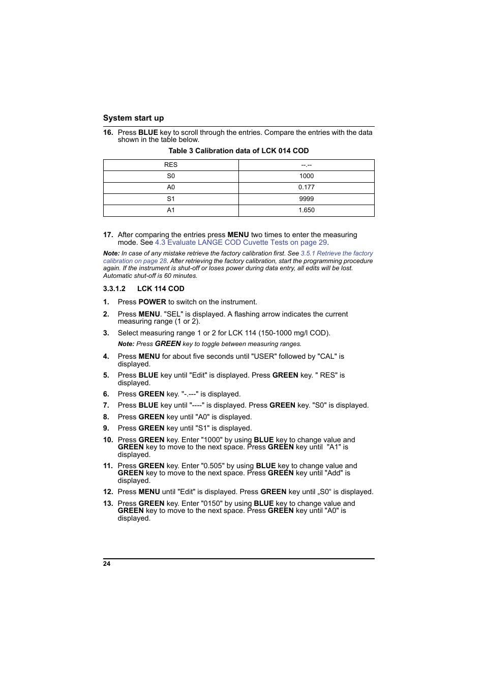 Table 3 calibration data of lck 014 cod, 2 lck 114 cod | Hach-Lange PCII-COD LCK 014_114_314_614 User Manual | Page 26 / 152