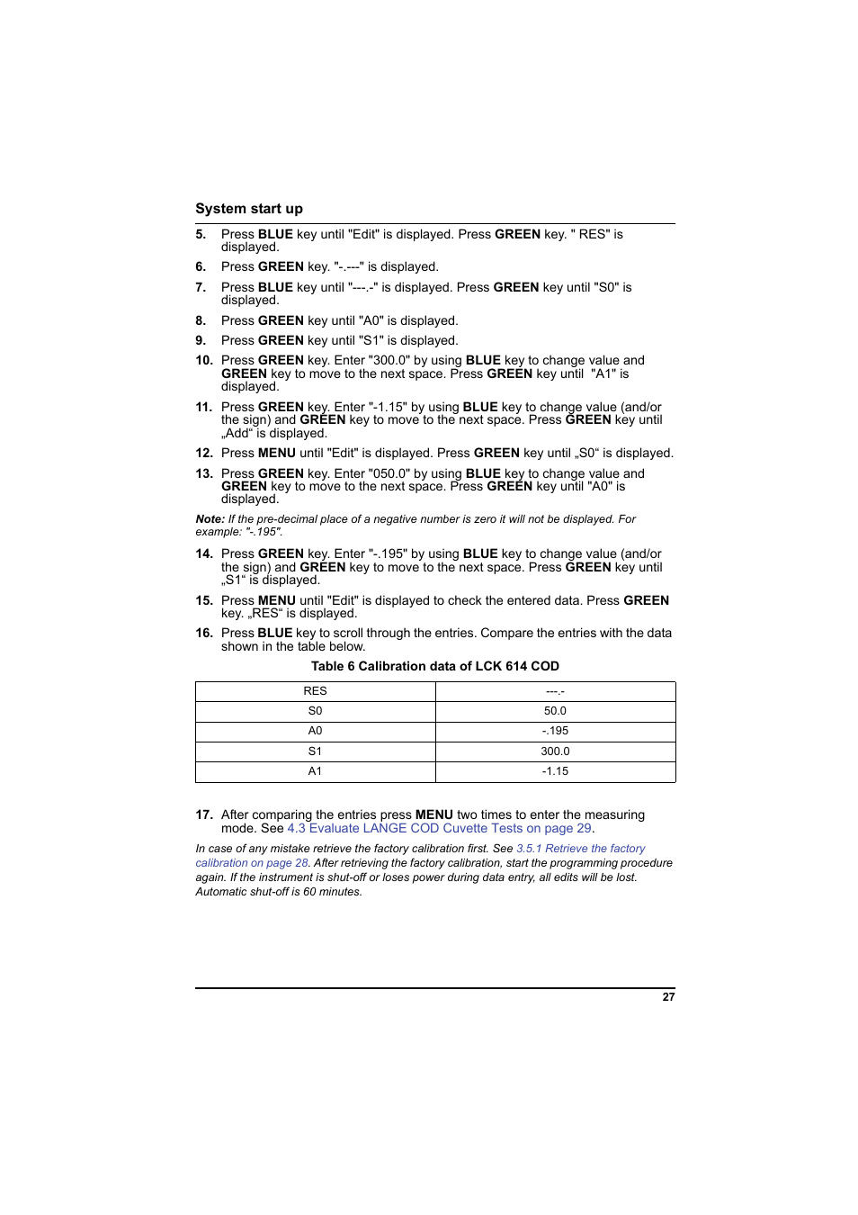 Table 6 calibration data of lck 614 cod | Hach-Lange PCII-COD LCK 014_114_314_614 User Manual | Page 29 / 152