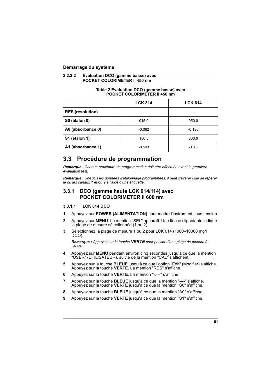 3 procédure de programmation, 1 lck 014 dco | Hach-Lange PCII-COD LCK 014_114_314_614 User Manual | Page 63 / 152