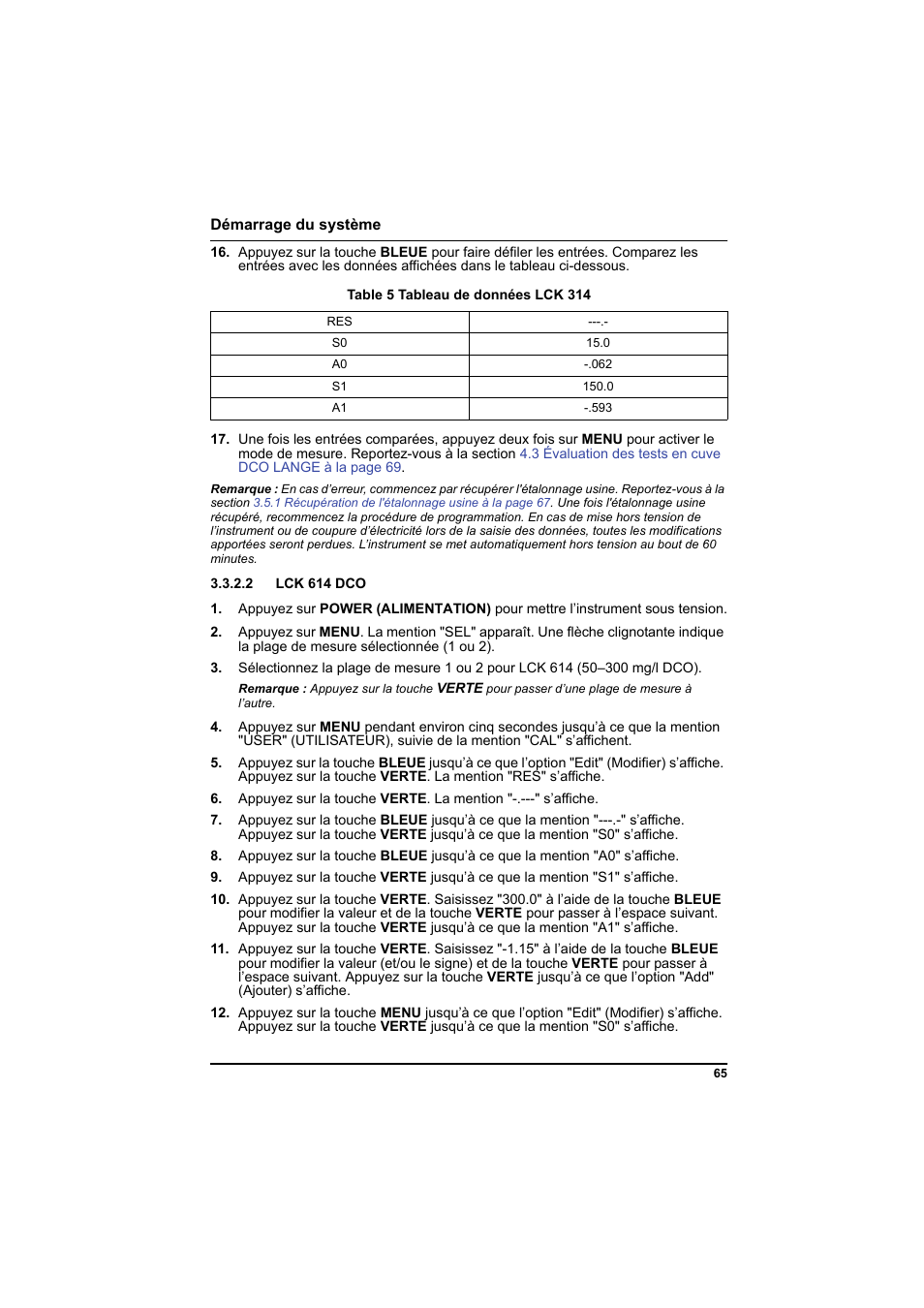 Table 5 tableau de données lck 314, 2 lck 614 dco | Hach-Lange PCII-COD LCK 014_114_314_614 User Manual | Page 67 / 152