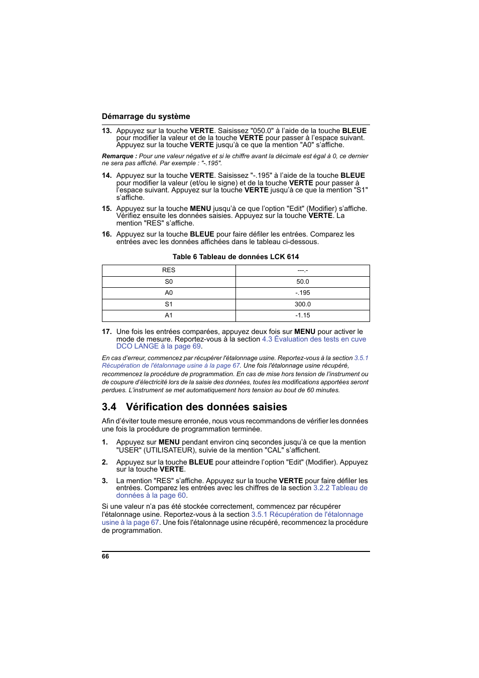 Table 6 tableau de données lck 614, 4 vérification des données saisies | Hach-Lange PCII-COD LCK 014_114_314_614 User Manual | Page 68 / 152