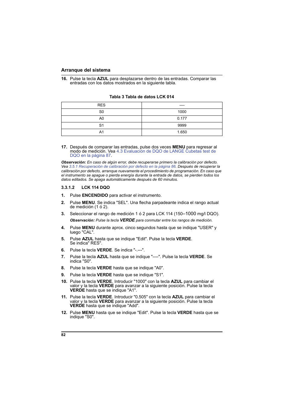 Tabla 3 tabla de datos lck 014, 2 lck 114 dqo | Hach-Lange PCII-COD LCK 014_114_314_614 User Manual | Page 84 / 152