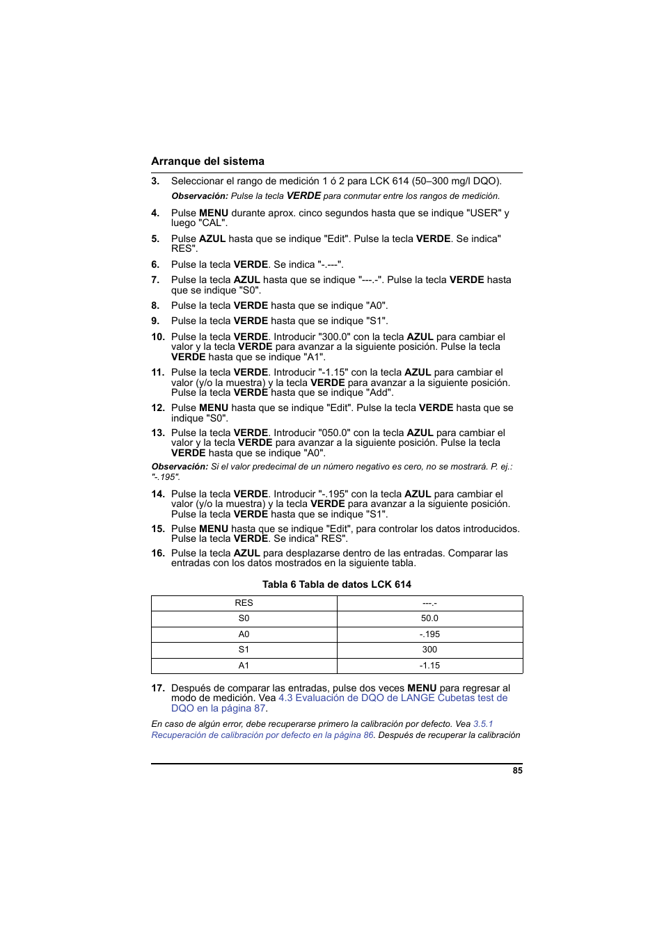 Tabla 6 tabla de datos lck 614 | Hach-Lange PCII-COD LCK 014_114_314_614 User Manual | Page 87 / 152