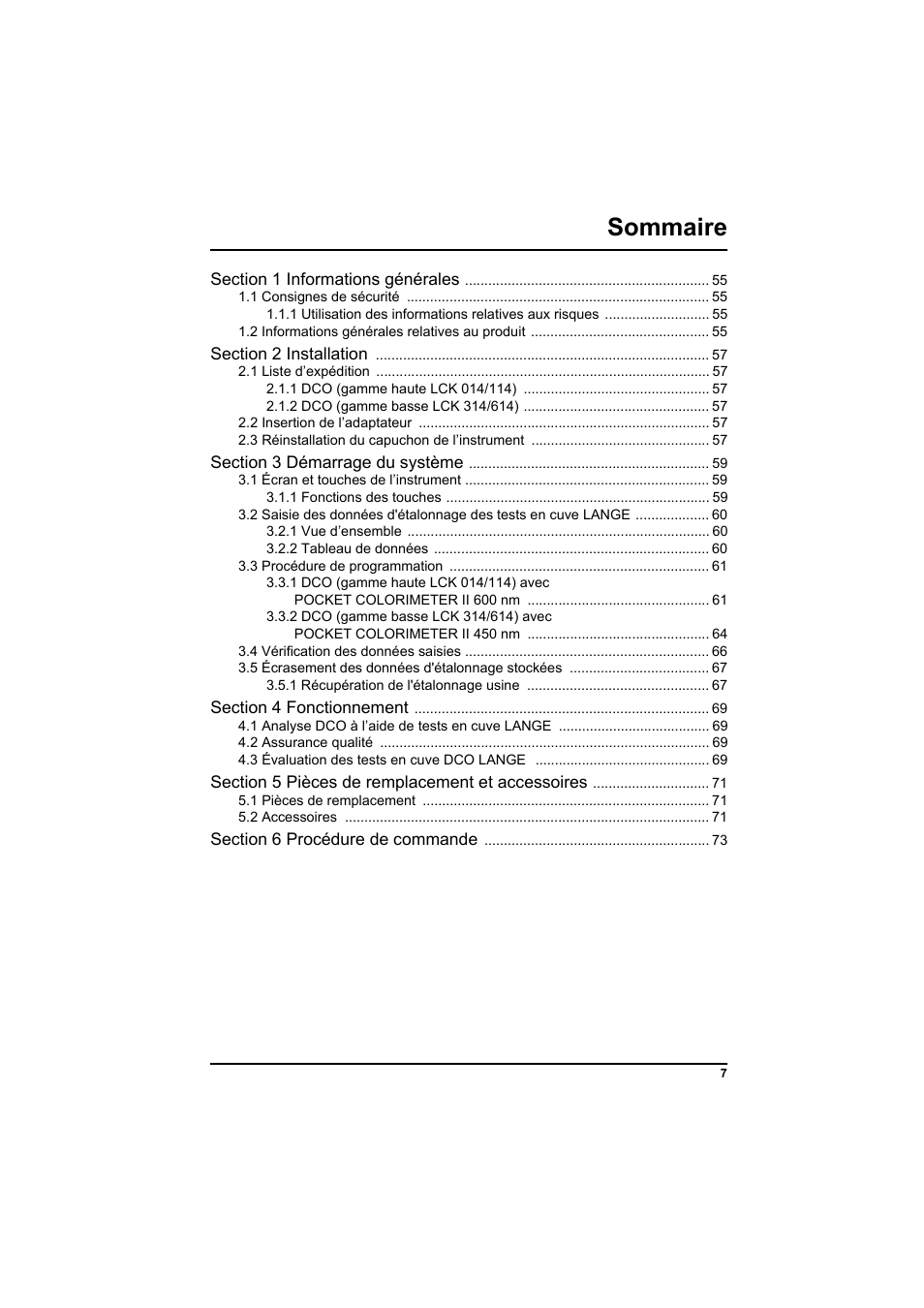 Sommaire | Hach-Lange PCII-COD LCK 014_114_314_614 User Manual | Page 9 / 152