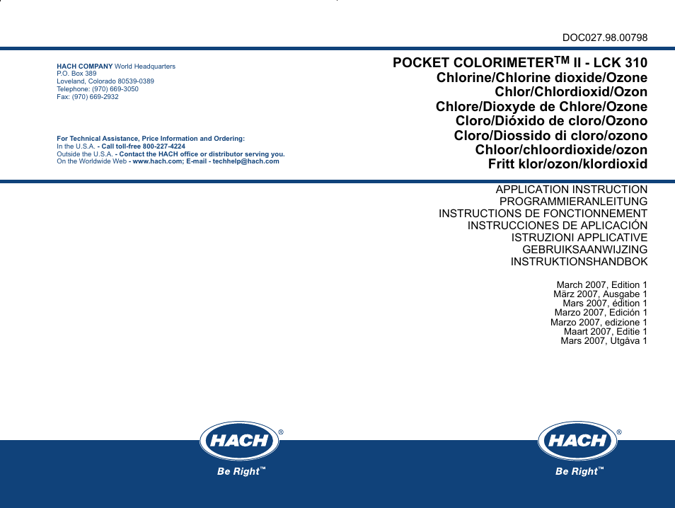 Pocket colorimeter | Hach-Lange PCII-Chlorine LCK 310 User Manual | Page 116 / 116