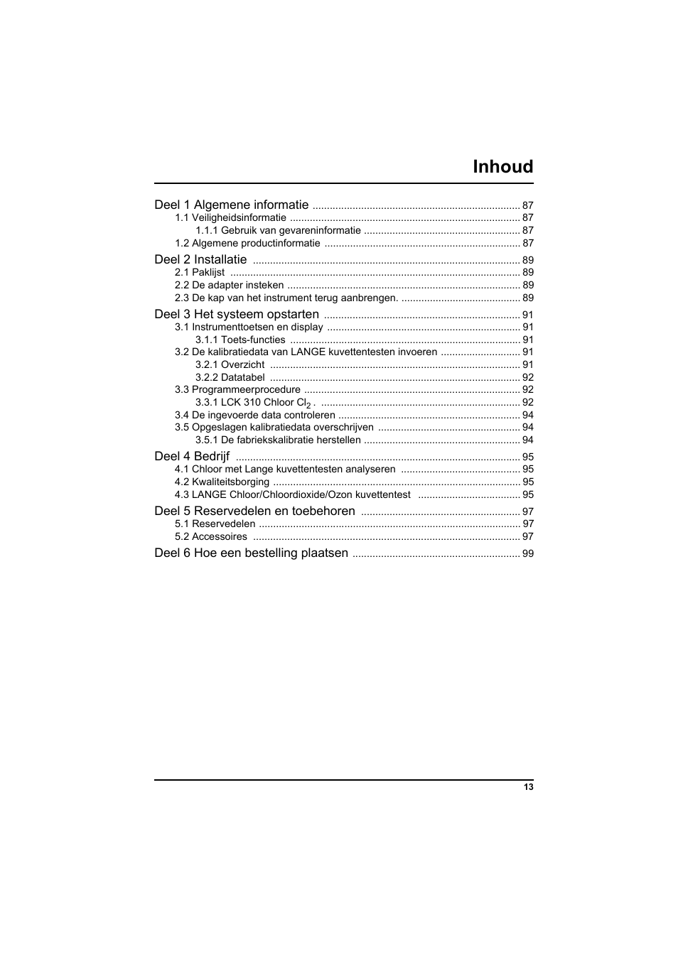 Inhoud | Hach-Lange PCII-Chlorine LCK 310 User Manual | Page 14 / 116