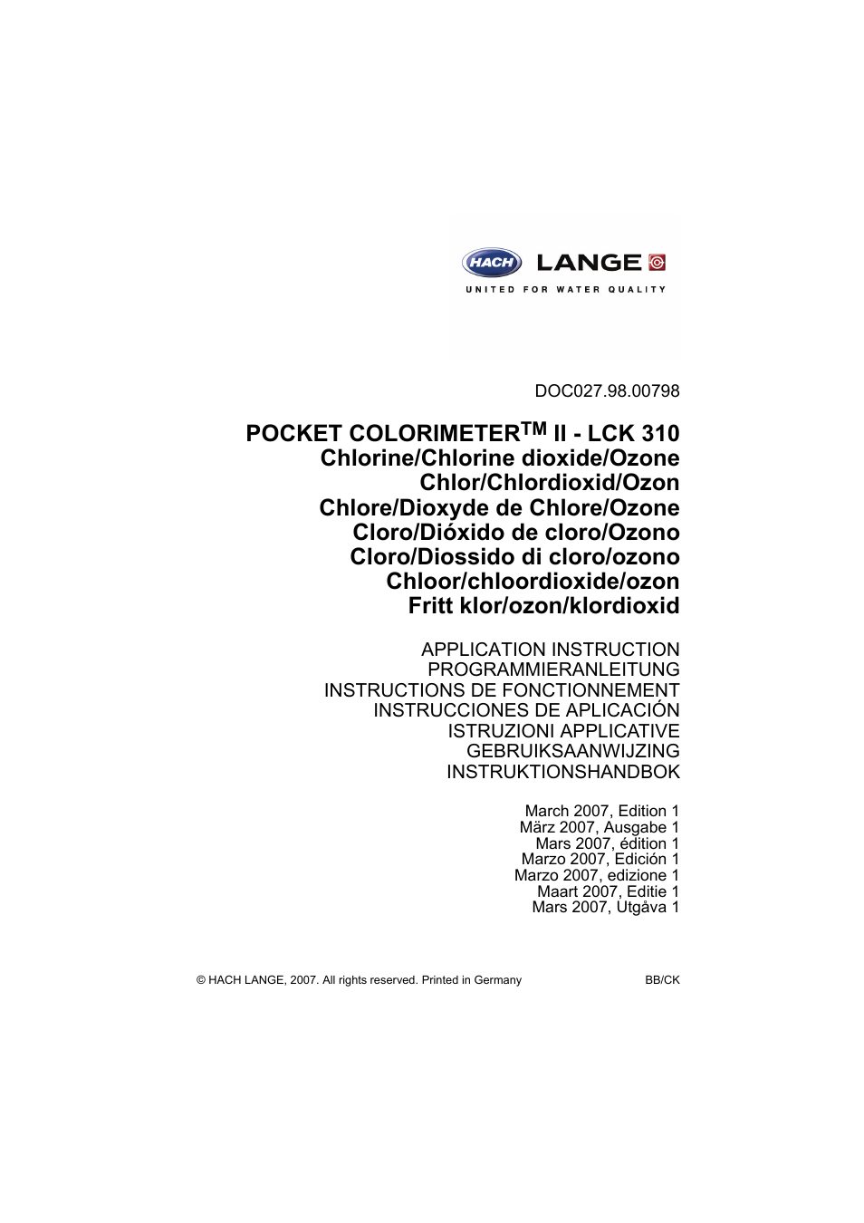 Pocket colorimeter | Hach-Lange PCII-Chlorine LCK 310 User Manual | Page 2 / 116