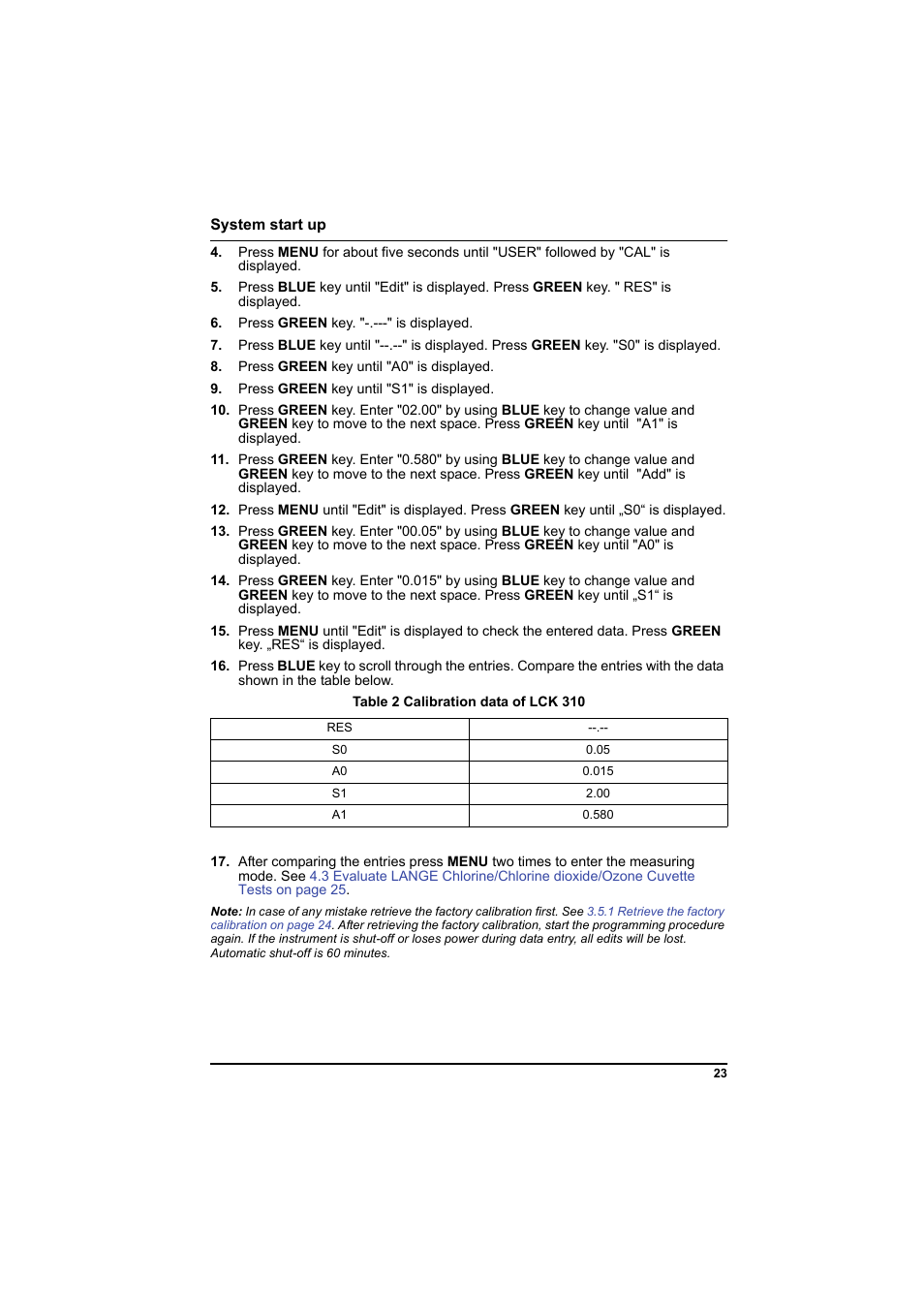 Table 2 calibration data of lck 310 | Hach-Lange PCII-Chlorine LCK 310 User Manual | Page 24 / 116