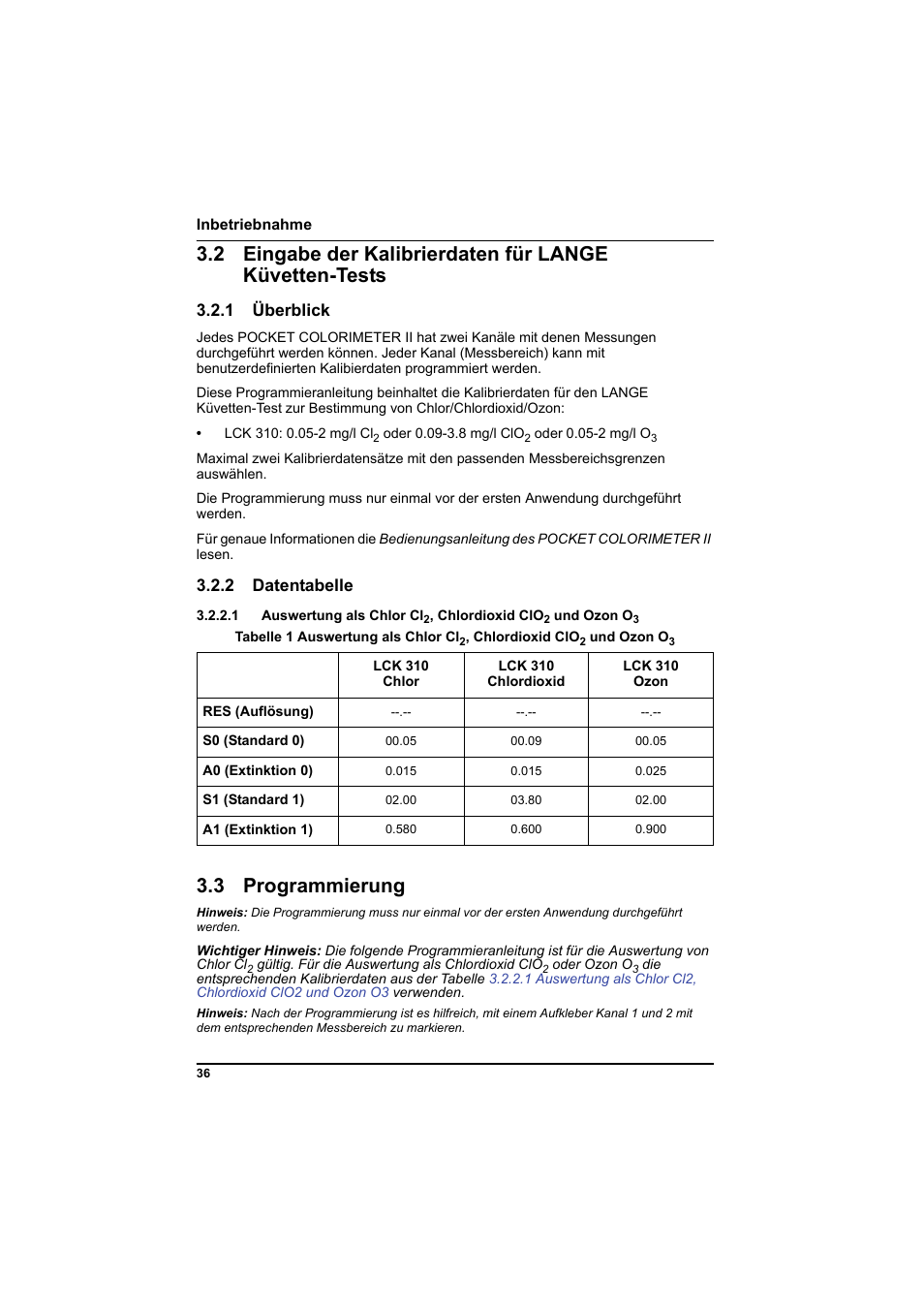 1 überblick, 2 datentabelle, 3 programmierung | Hach-Lange PCII-Chlorine LCK 310 User Manual | Page 37 / 116