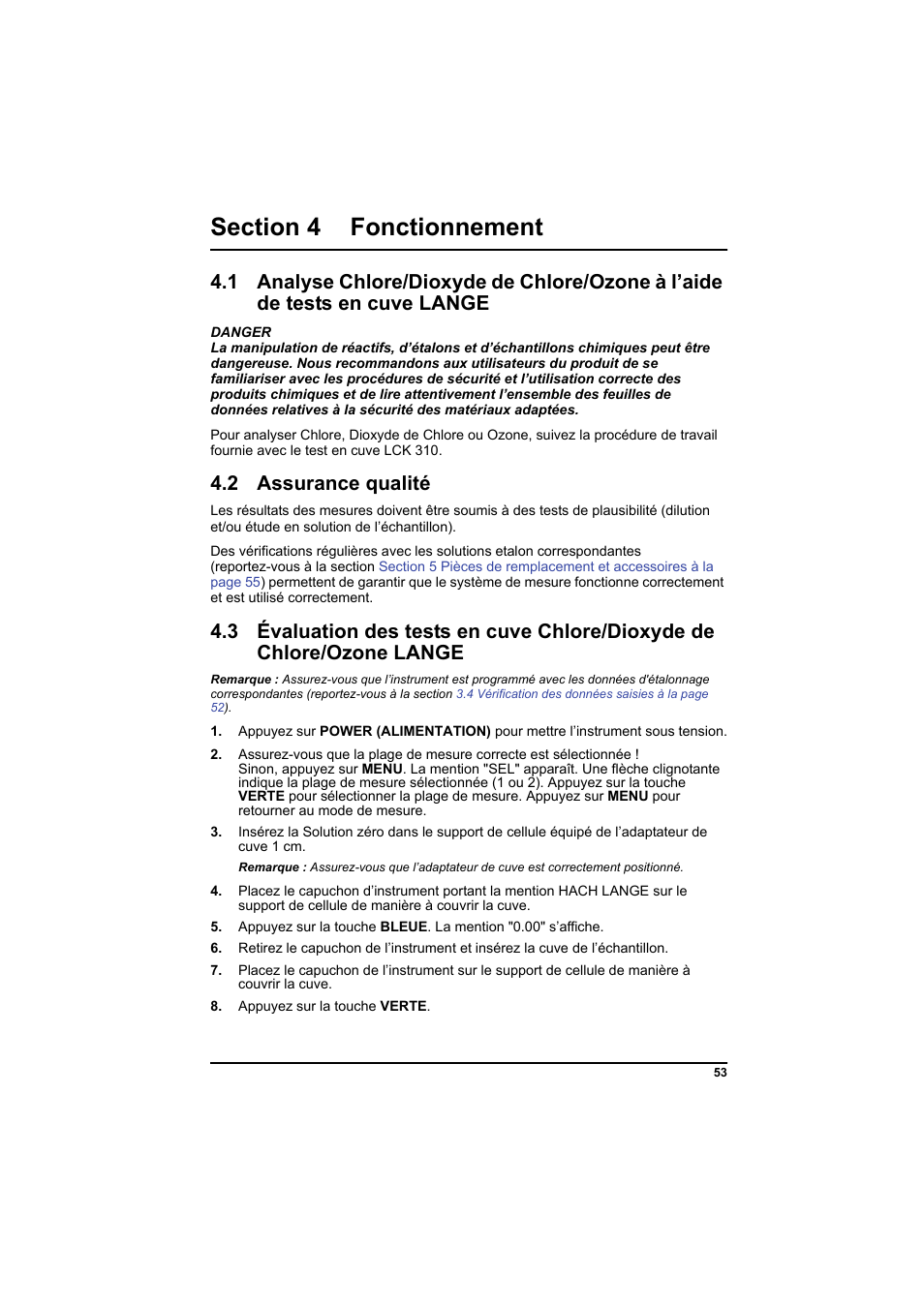 Section 4 fonctionnement, 2 assurance qualité, 3 évaluation des tests en cuve | Hach-Lange PCII-Chlorine LCK 310 User Manual | Page 54 / 116