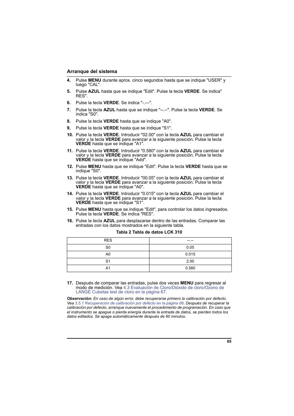 Tabla 2 tabla de datos lck 310 | Hach-Lange PCII-Chlorine LCK 310 User Manual | Page 66 / 116