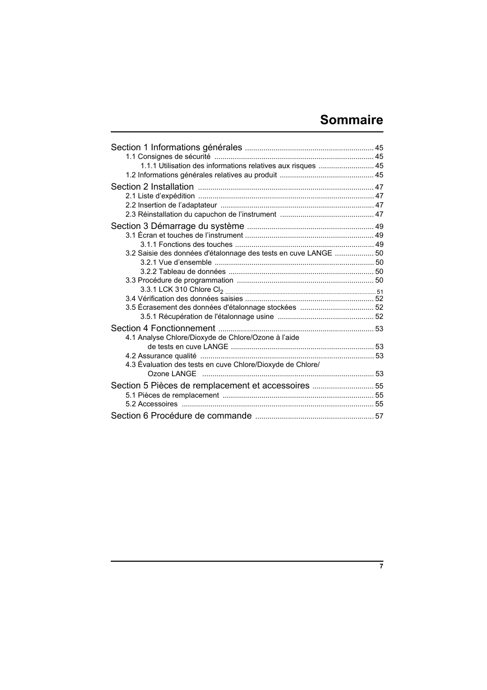 Sommaire | Hach-Lange PCII-Chlorine LCK 310 User Manual | Page 8 / 116